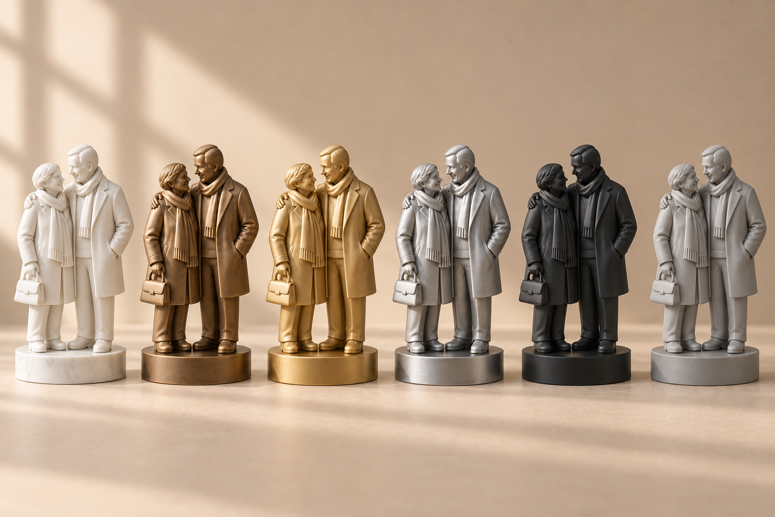 Dieselbe Figur in mehreren einfarbigen Ausführungen als Beispiel